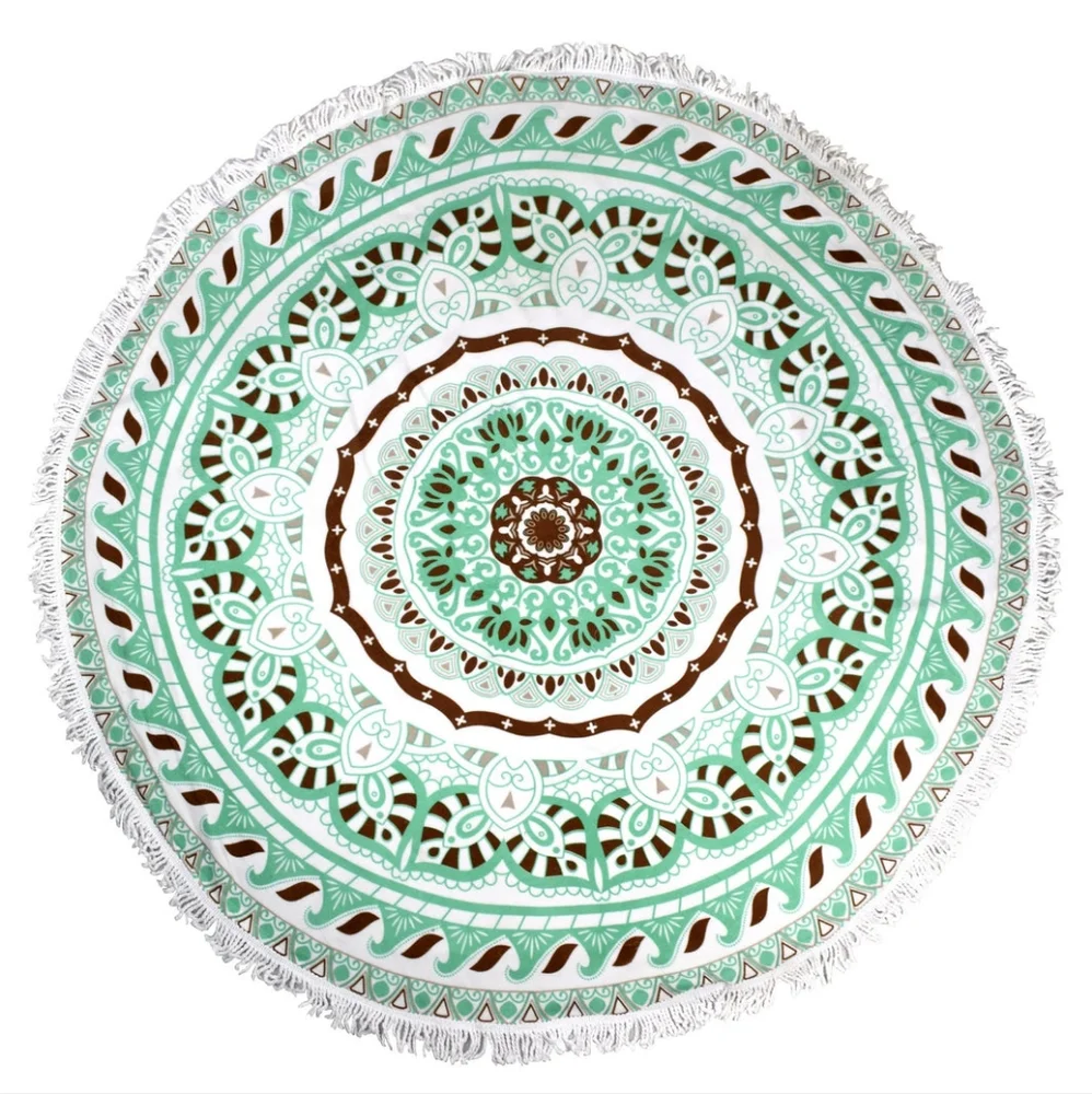 Bohemian Mandala Thick Terry Round Mint Beach Towel 59